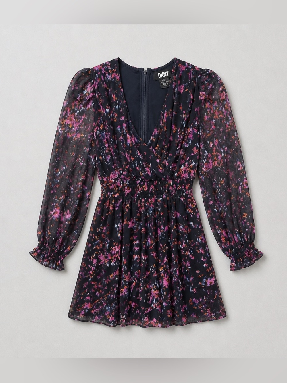 DKNY Black Floral V-Neck Long Sleeve Peplum Tunic